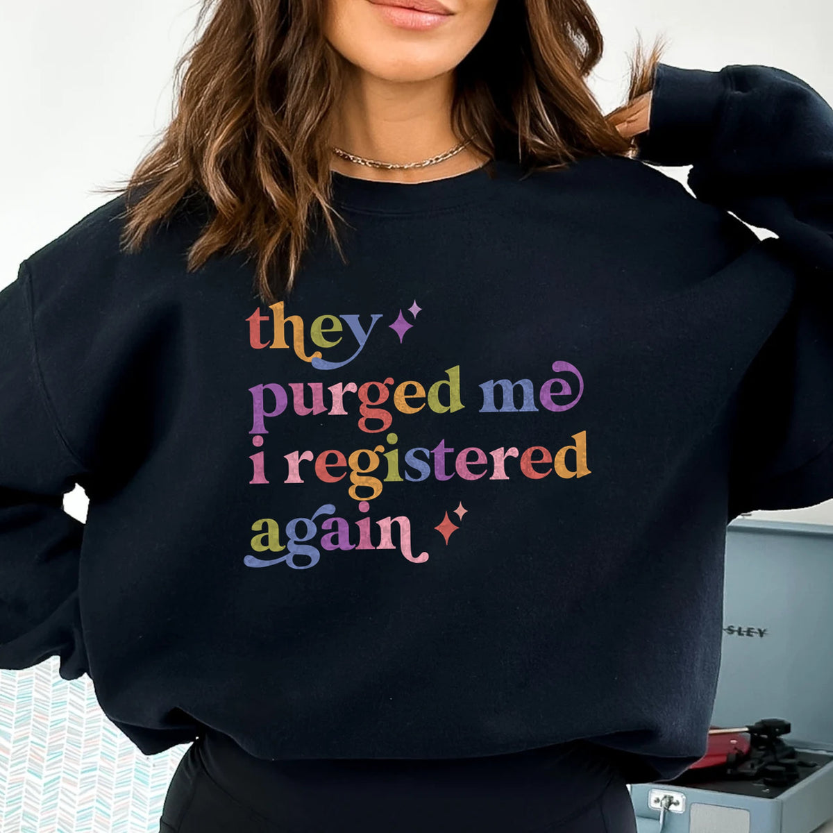 They Purged Me I Registered Again Care & Resist Gildan crewneck sweatshirt in Black