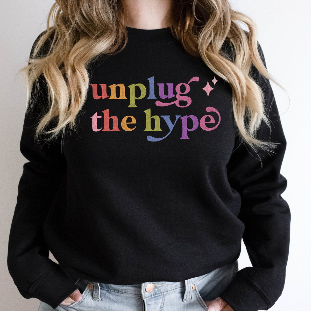 Unplug the Hype Care & Resist Gildan crewneck sweatshirt in Black