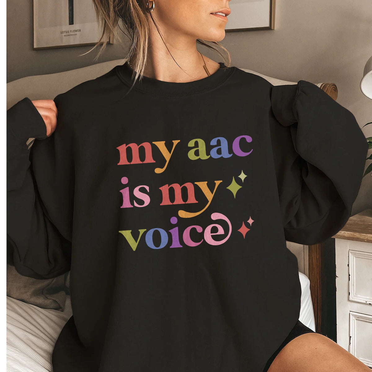 My Aac is My Voice Care & Resist Gildan crewneck sweatshirt in Black