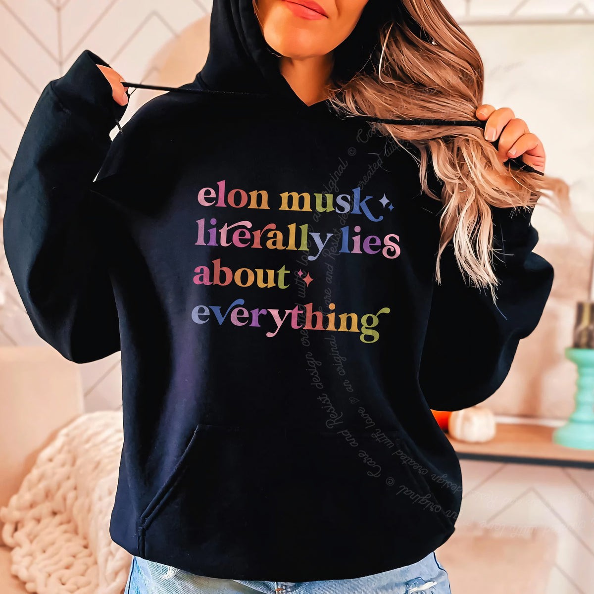 Elon Musk Literally Lies About Everything Care & Resist Gildan hoodie in Black