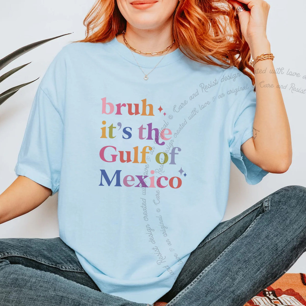 Bruh It's the Gulf of Mexico Care & Resist progressive t-shirt in Chambray