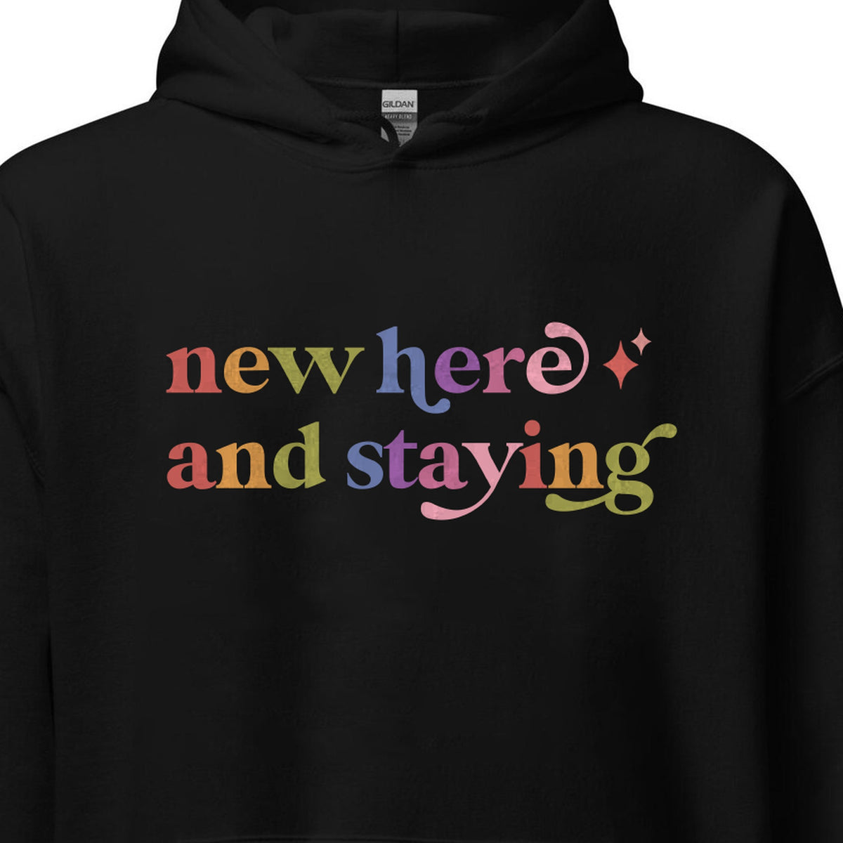 New Here and Staying Care & Resist Gildan hoodie in Black