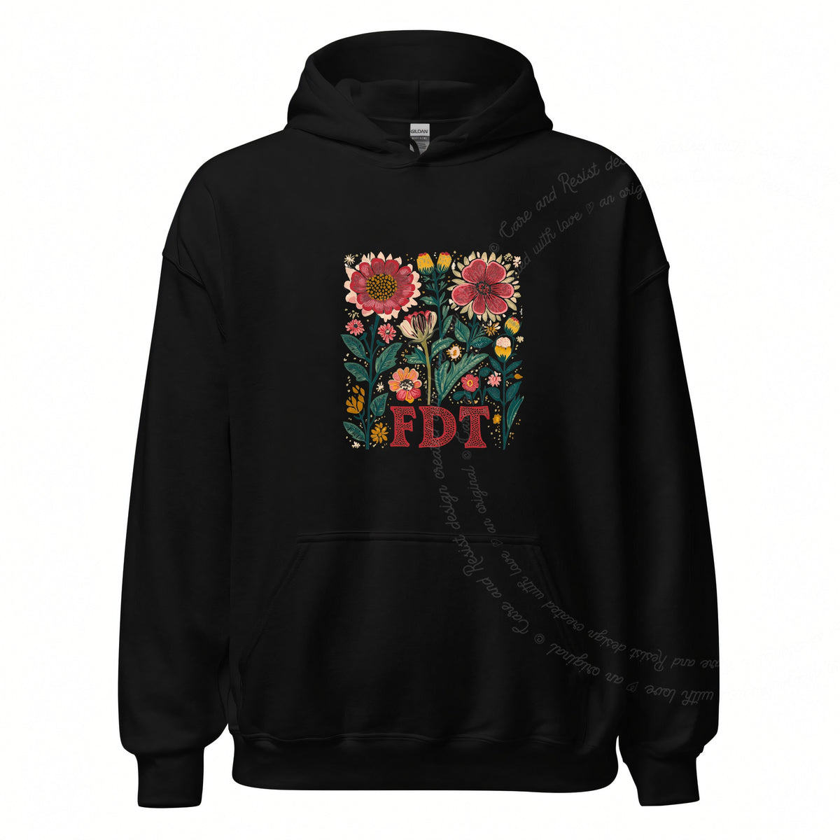 FDT Floral Care & Resist Gildan hoodie in Black
