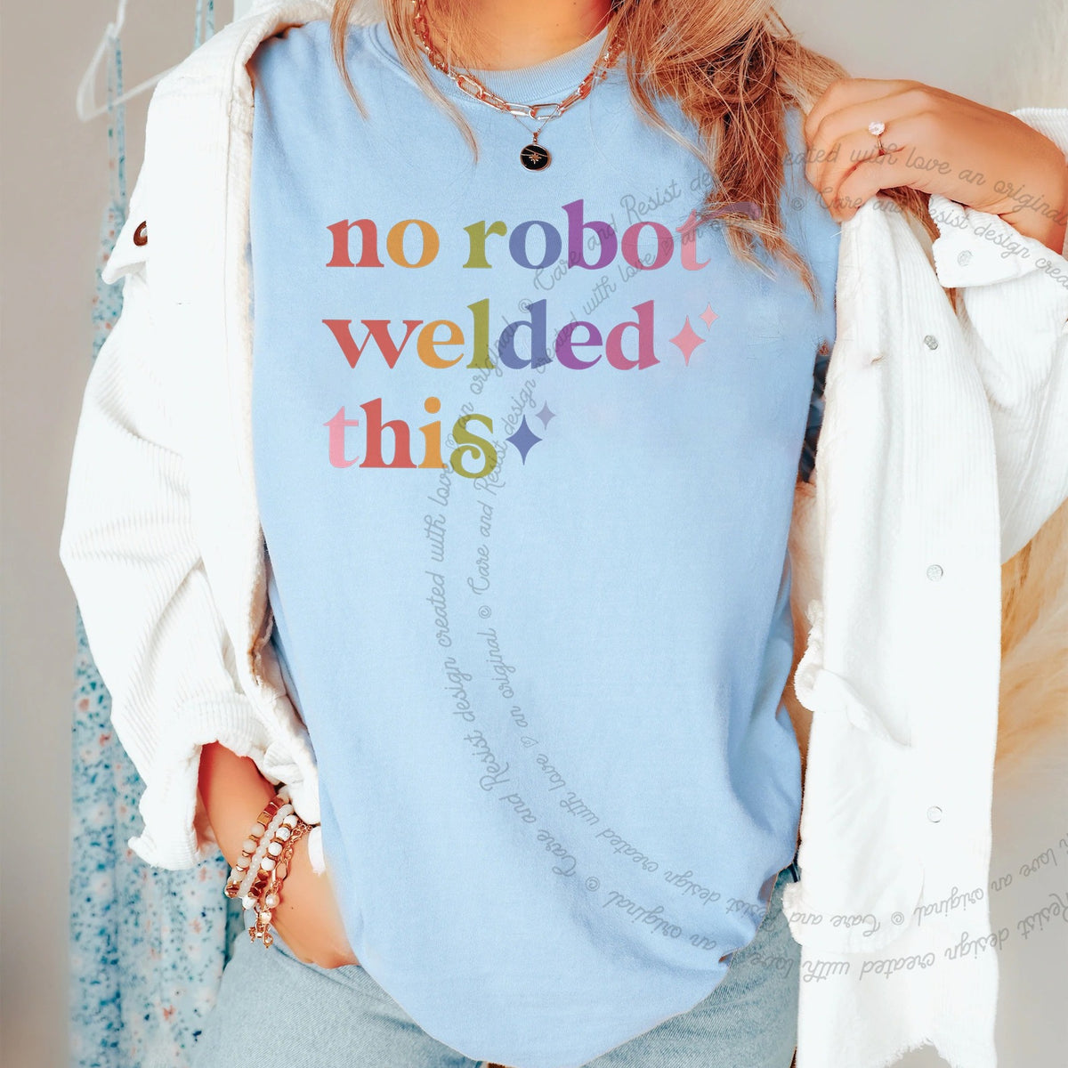 No Robot Welded This Care & Resist rainbow tee