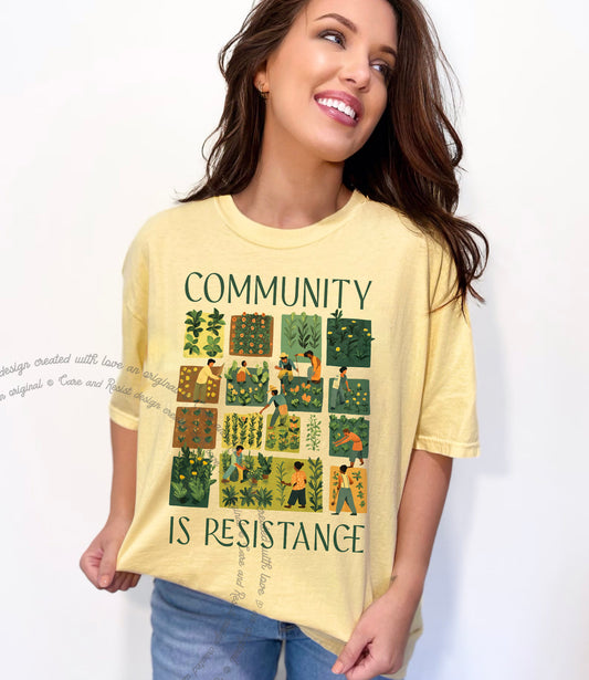 Community is Resistance Garden Squares Comfort Colors T-Shirt