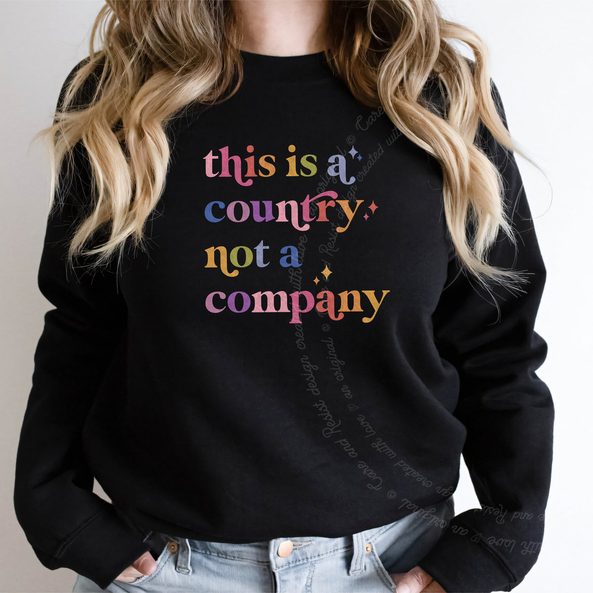 This Is a Country Not a Company Care & Resist Gildan crewneck sweatshirt in Black