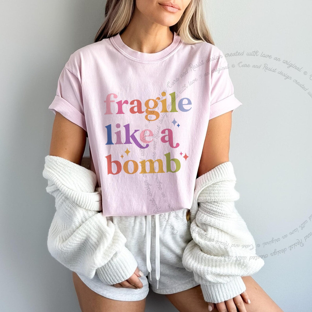 Fragile Like a Bomb Care & Resist progressive t-shirt in Blossom