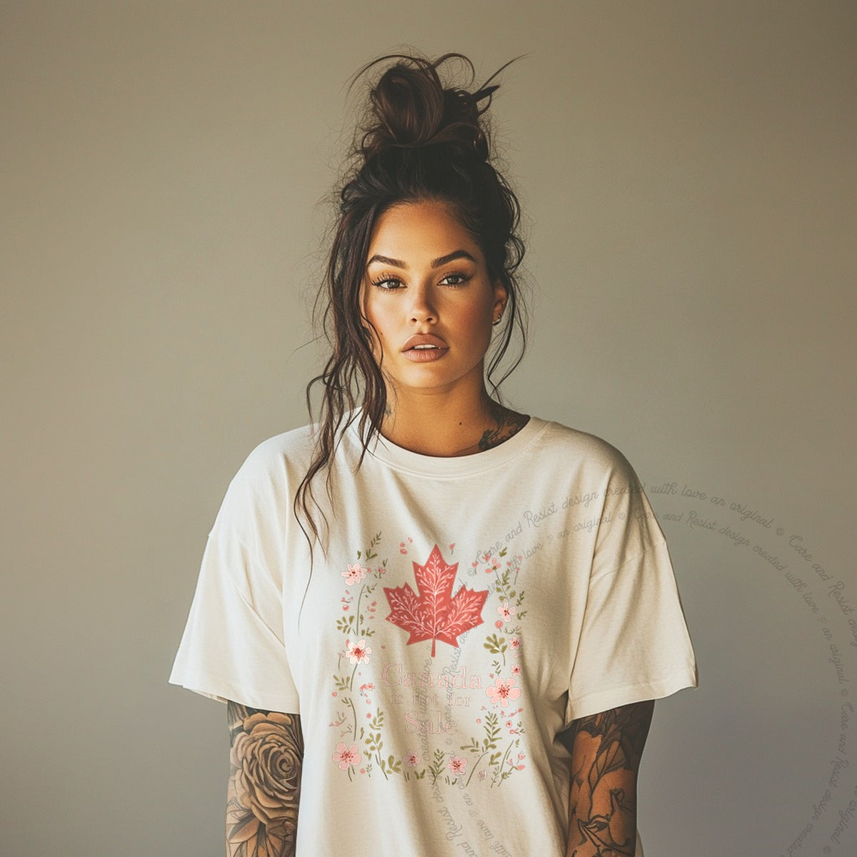 Canada Is Not for Sale Care & Resist progressive t-shirt in Ivory