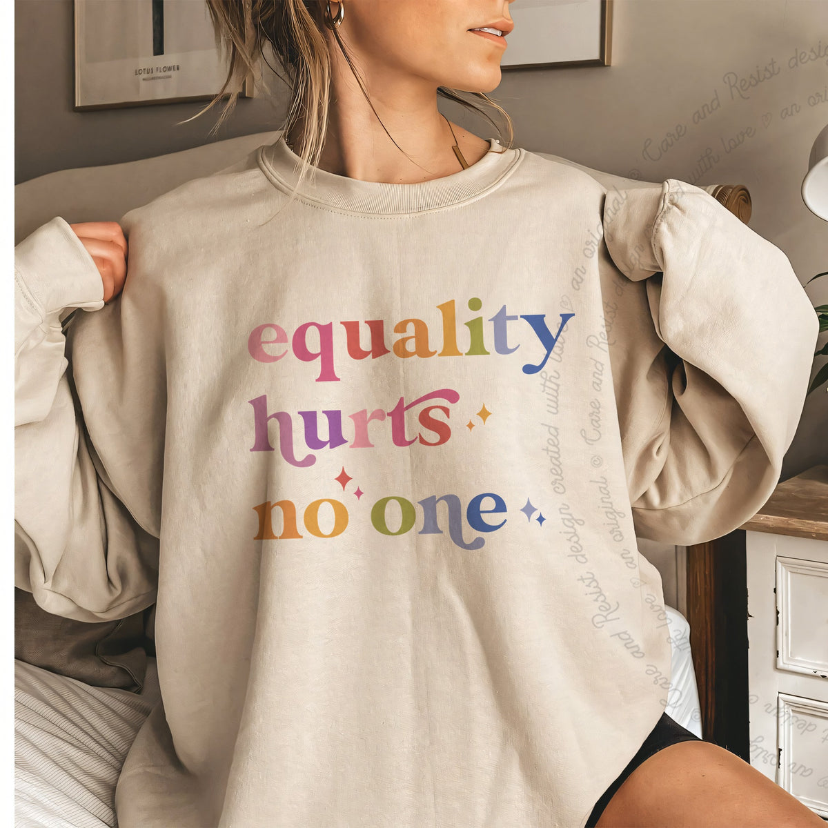 Equality Hurts No One Care & Resist Gildan crewneck sweatshirt in Sand
