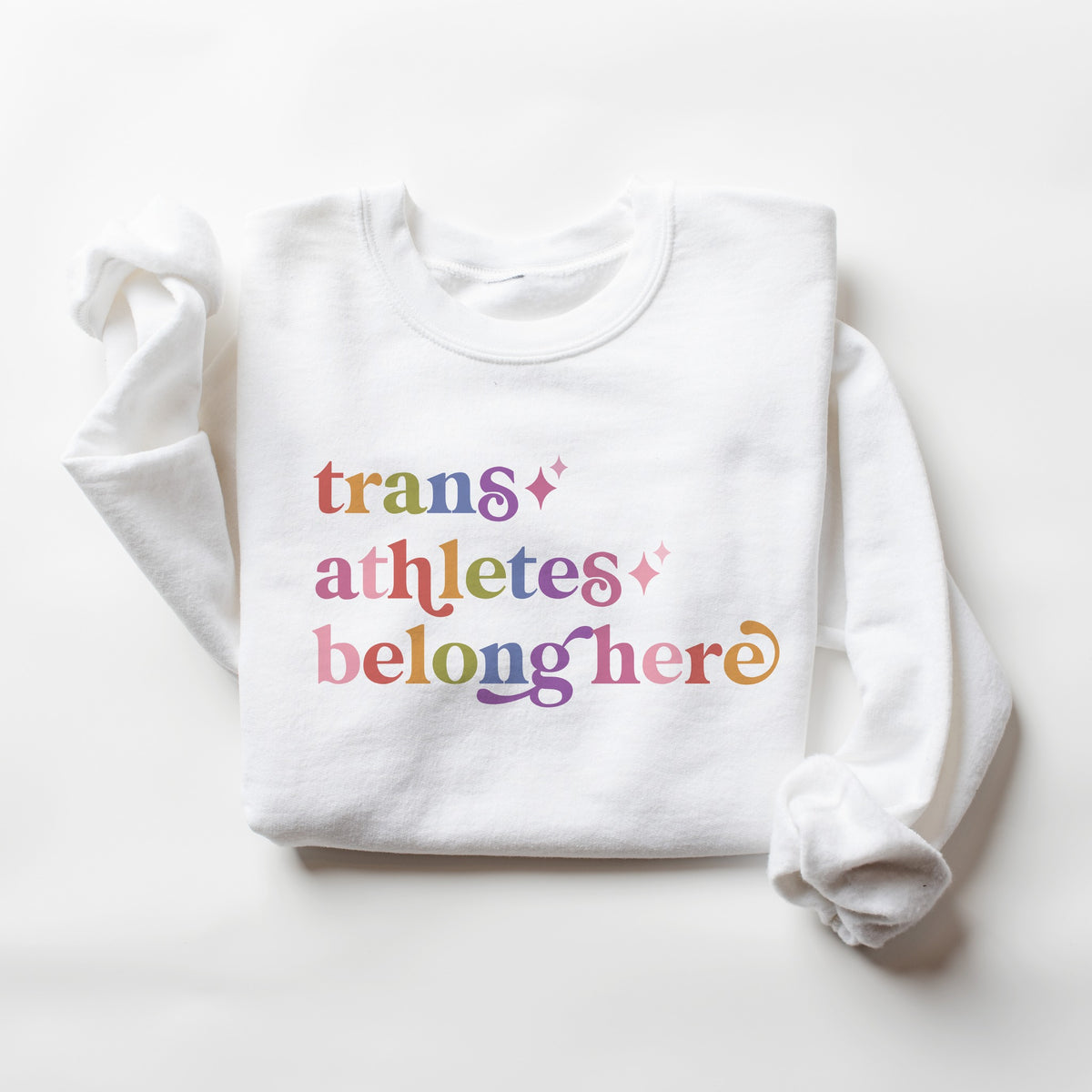 Trans Athletes Belong Here Care & Resist Gildan crewneck sweatshirt in White
