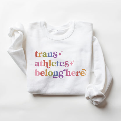 Trans Athletes Belong Here Care & Resist Gildan crewneck sweatshirt in White
