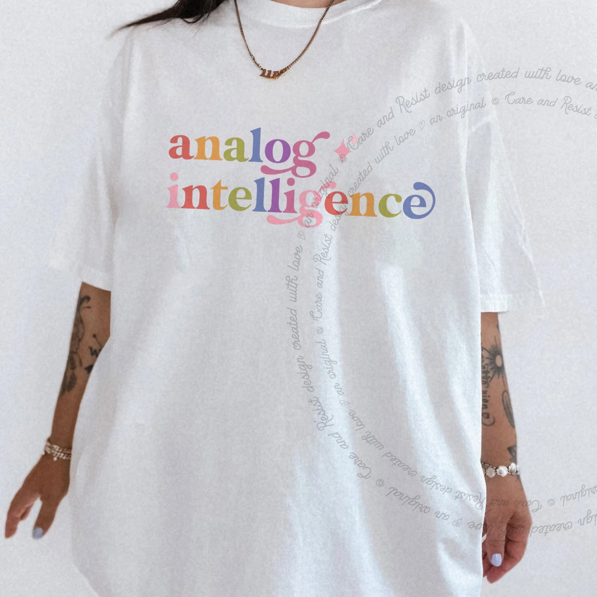 Analog Intelligence Care & Resist rainbow Comfort Colors tee, White