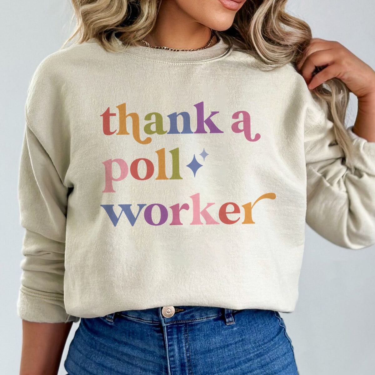 Thank a Poll Worker Care & Resist Gildan crewneck sweatshirt in Sand