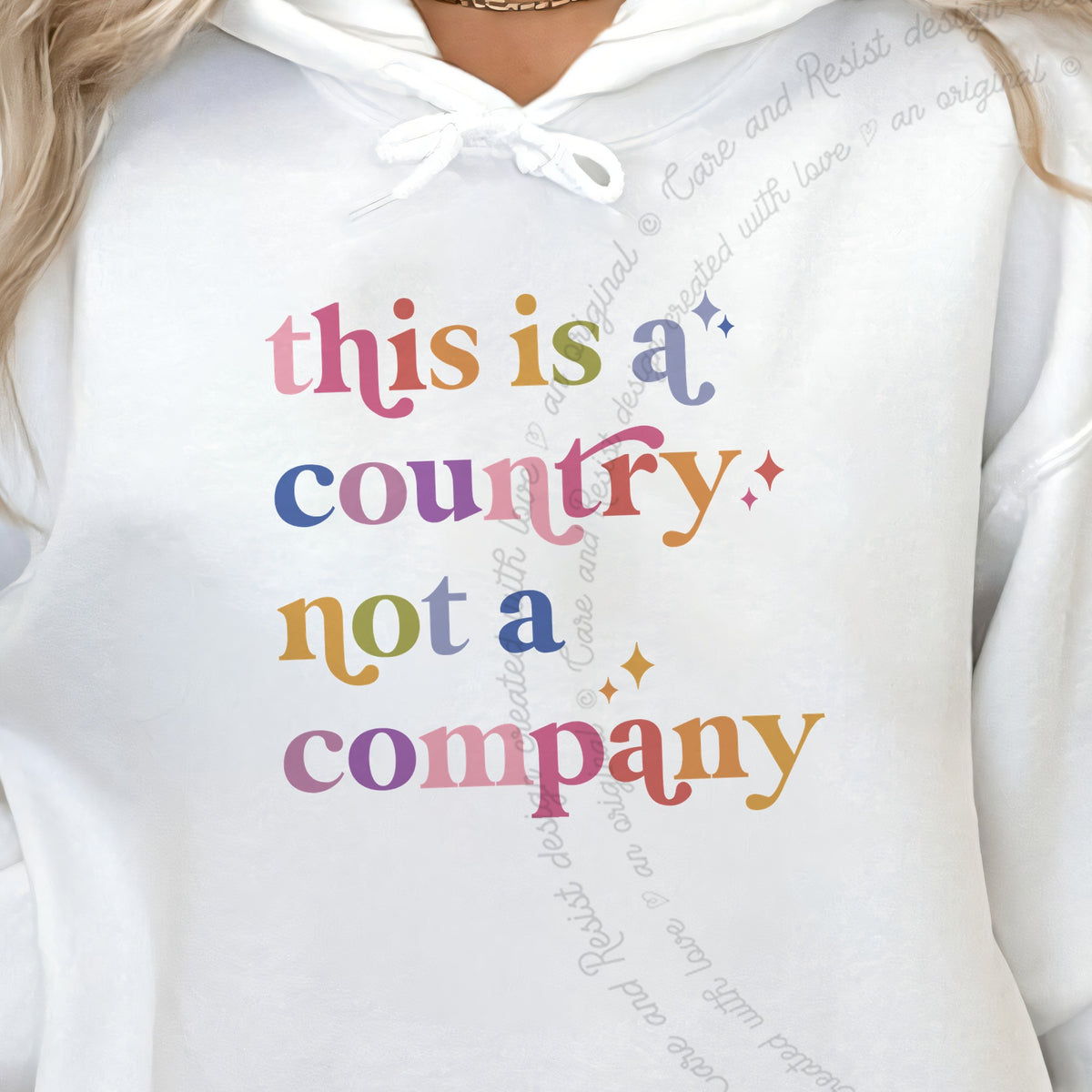 This Is a Country Not a Company Care & Resist Gildan hoodie in White