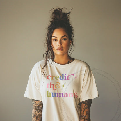 Credit the Humans Care & Resist rainbow Comfort Colors tee, Ivory