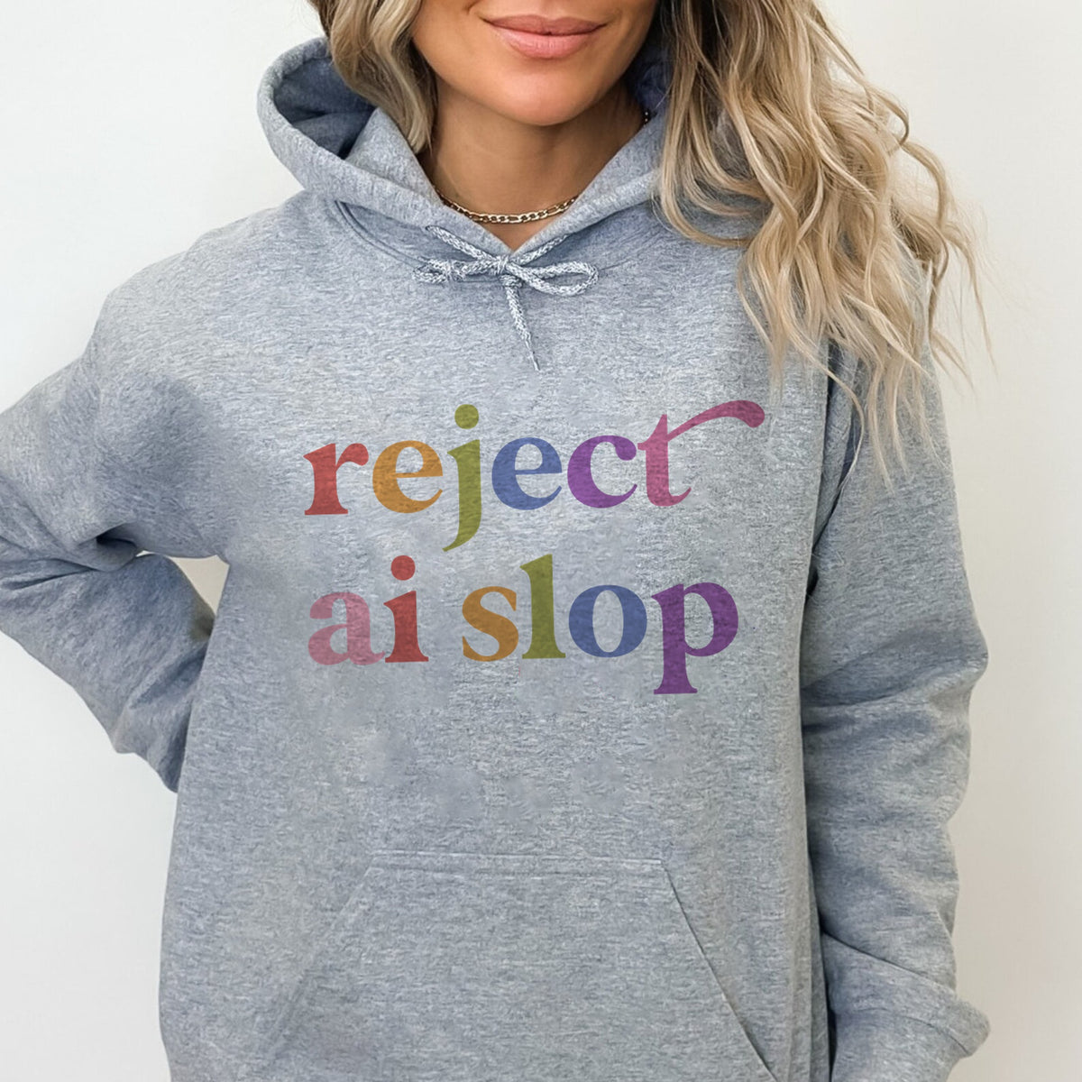 Reject AI Slop Care & Resist Gildan hoodie in Sport Grey
