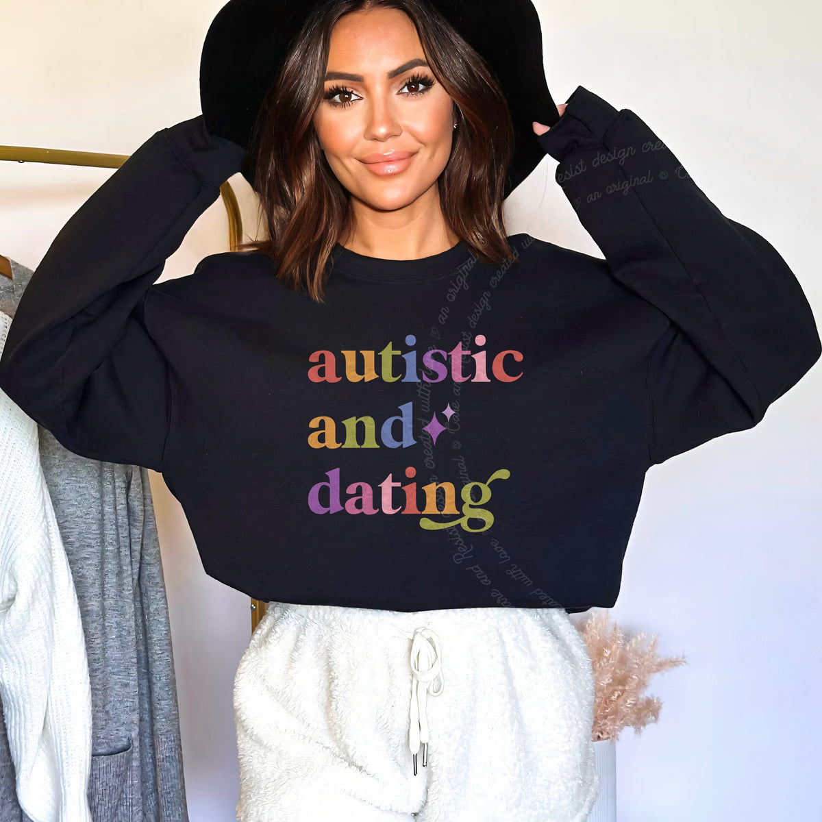 Autistic and Dating Care & Resist Gildan crewneck sweatshirt in Black