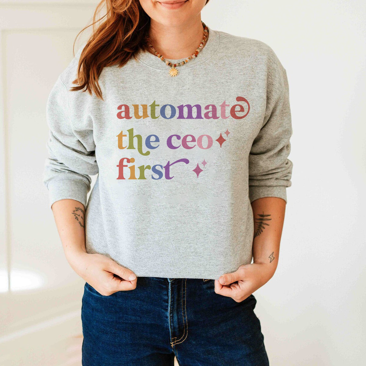 Automate the Ceo First Care & Resist Gildan crewneck sweatshirt in Sport Grey
