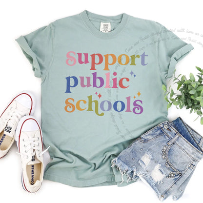 Support Public Schools Care & Resist progressive t-shirt in Bay