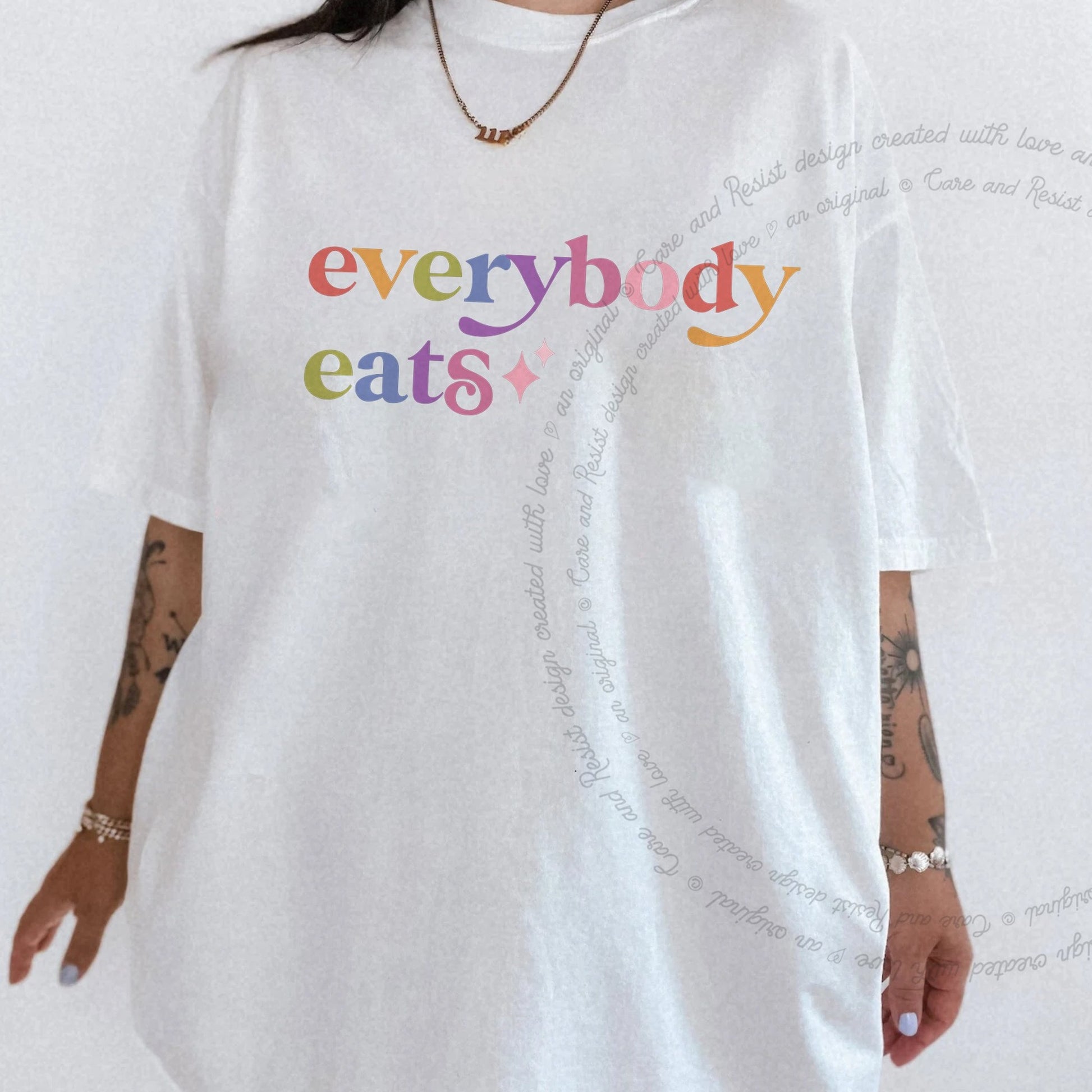 Everybody Eats Care & Resist rainbow Comfort Colors tee, White