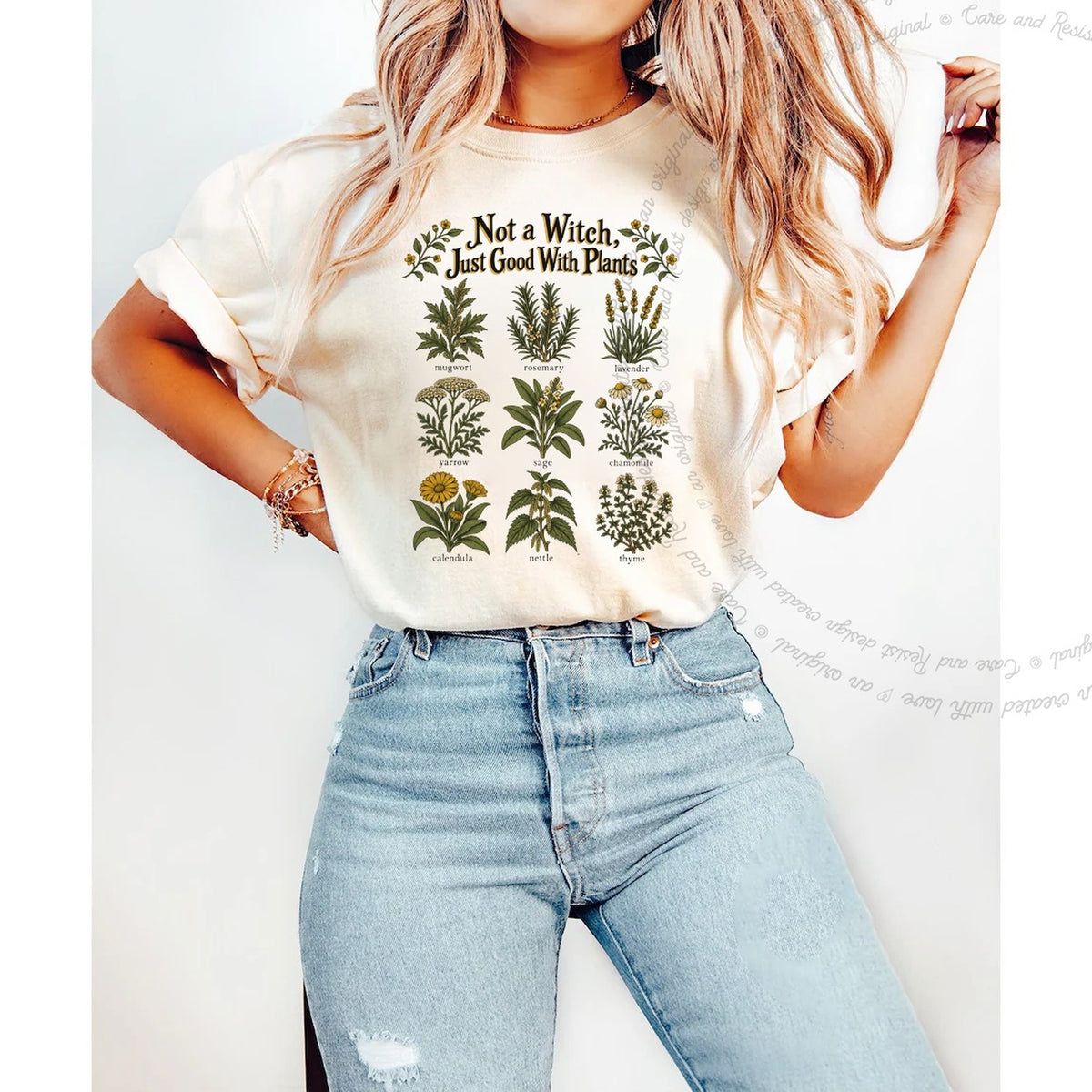 Not a Witch Just Good With Plants Care & Resist progressive t-shirt in Ivory