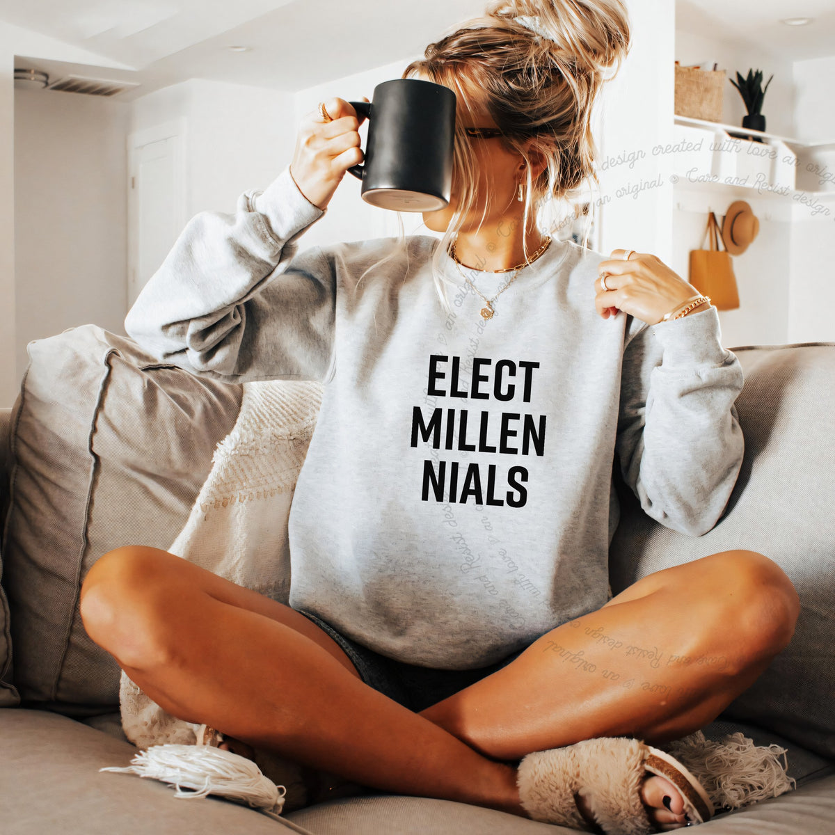 Elect Millennials Care & Resist Gildan crewneck sweatshirt in Sport Grey
