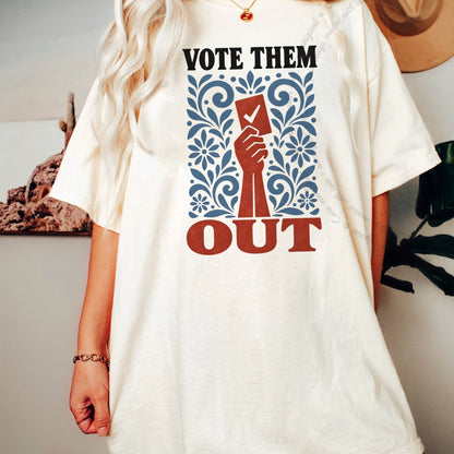 Vote Them Out Folk Ballot Care & Resist progressive t-shirt in Ivory