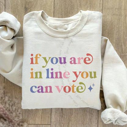 If You are in Line You Can Vote Care & Resist Gildan crewneck sweatshirt in Sand