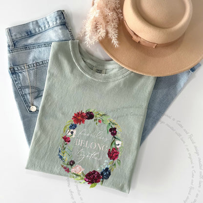 Families Belong Together Wreath Care & Resist progressive t-shirt in Bay