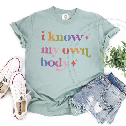 I Know My Own Body Care & Resist rainbow Comfort Colors tee, Bay
