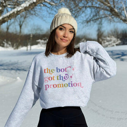 The Bot Got the Promotion Care & Resist Gildan crewneck sweatshirt in Sport Grey
