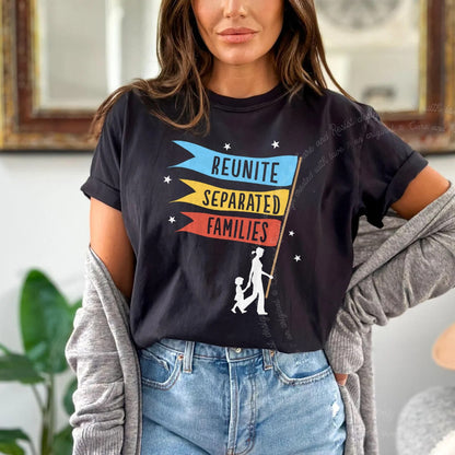 Reunite Separated Families Flags Care & Resist progressive t-shirt in Black