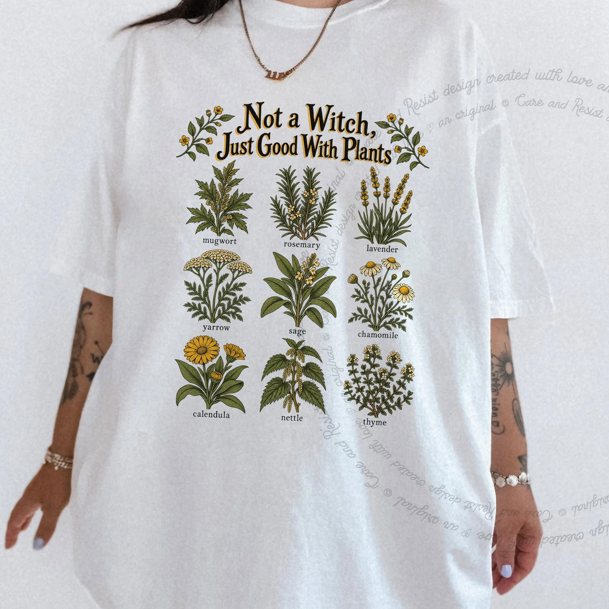 Not a Witch Just Good With Plants Care & Resist progressive t-shirt in White