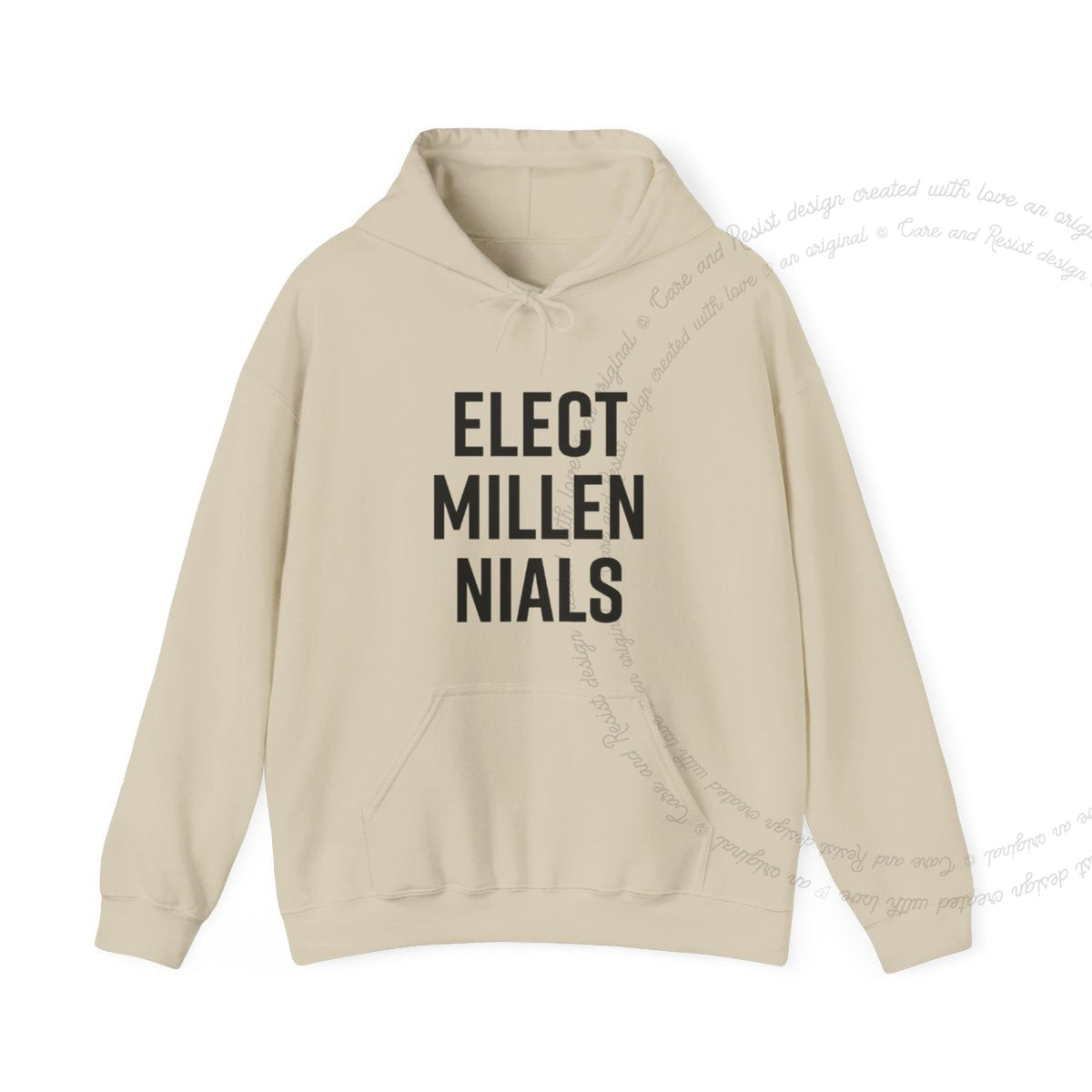 Elect Millennials Care & Resist Gildan hoodie in Sand