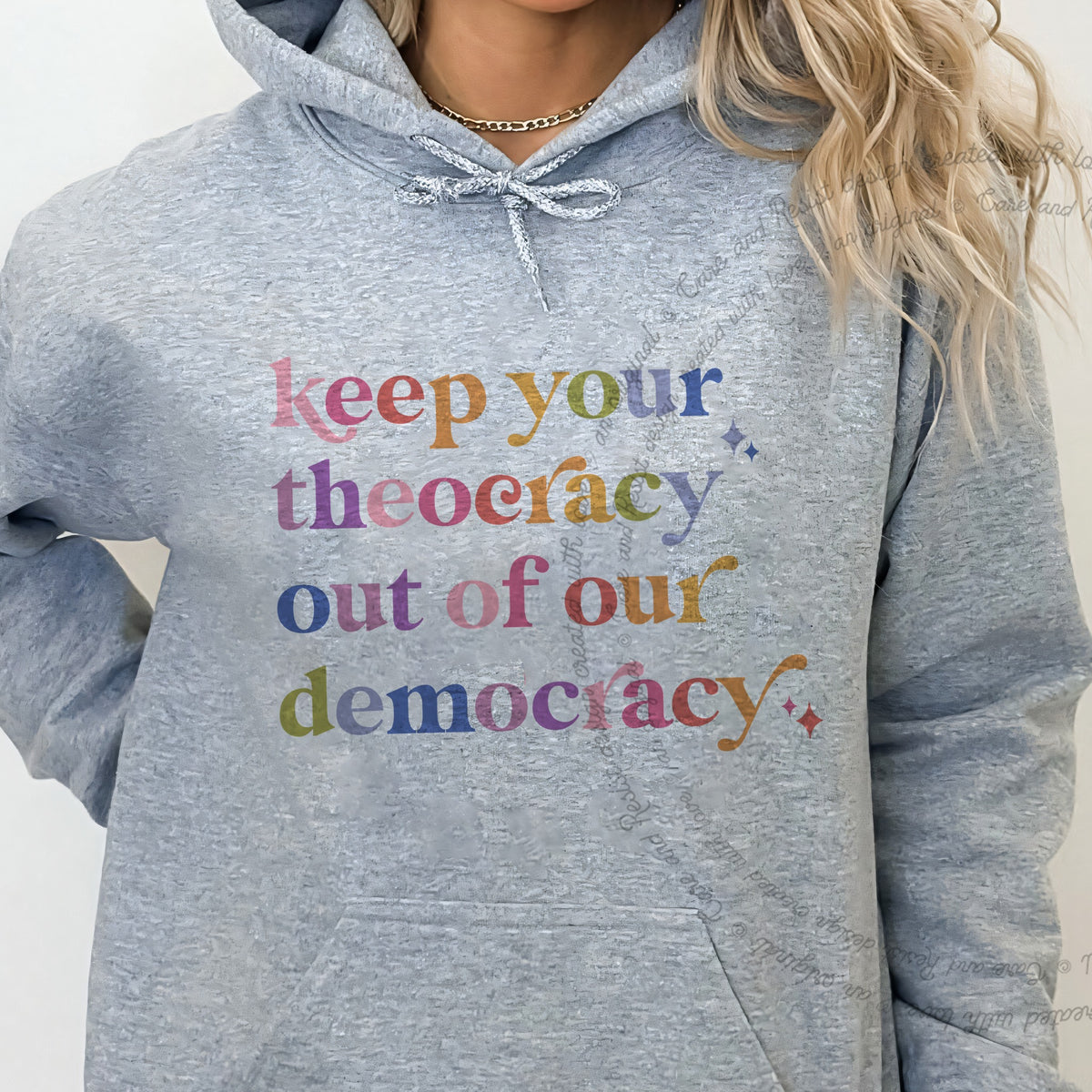 Keep Your Theocracy Out of Our Democracy Care & Resist Gildan hoodie in Sport Grey