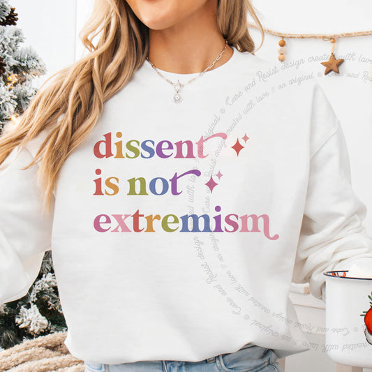 Dissent is not Extremism Care & Resist Gildan crewneck sweatshirt in White