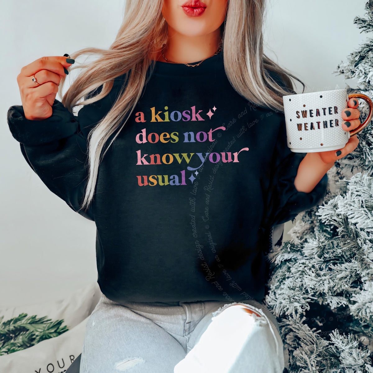 A Kiosk Does not Know Your Usual Care & Resist Gildan crewneck sweatshirt in Black