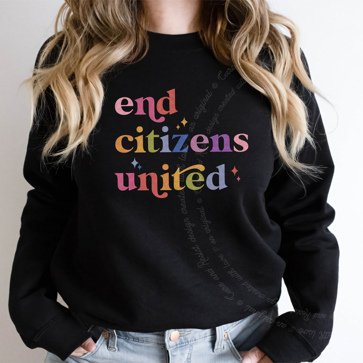 End Citizens United Care & Resist Gildan crewneck sweatshirt in Black