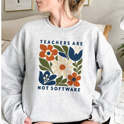 Teachers are not Software Cutout Care & Resist Gildan crewneck sweatshirt in Sport Grey