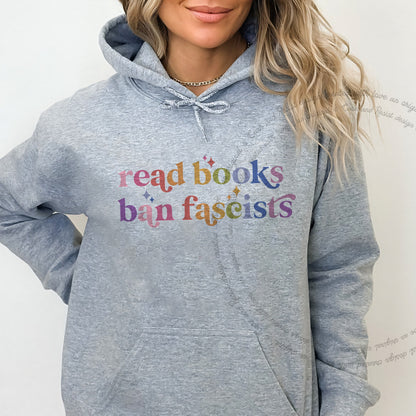 Read Books Ban Fascists Care & Resist Gildan hoodie in Sport Grey