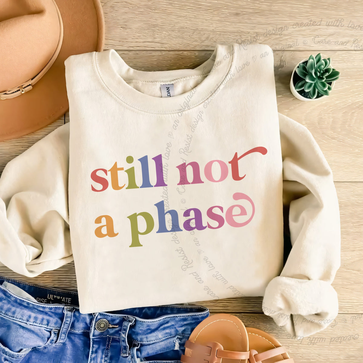 Still not a Phase Care & Resist Gildan crewneck sweatshirt in Sand