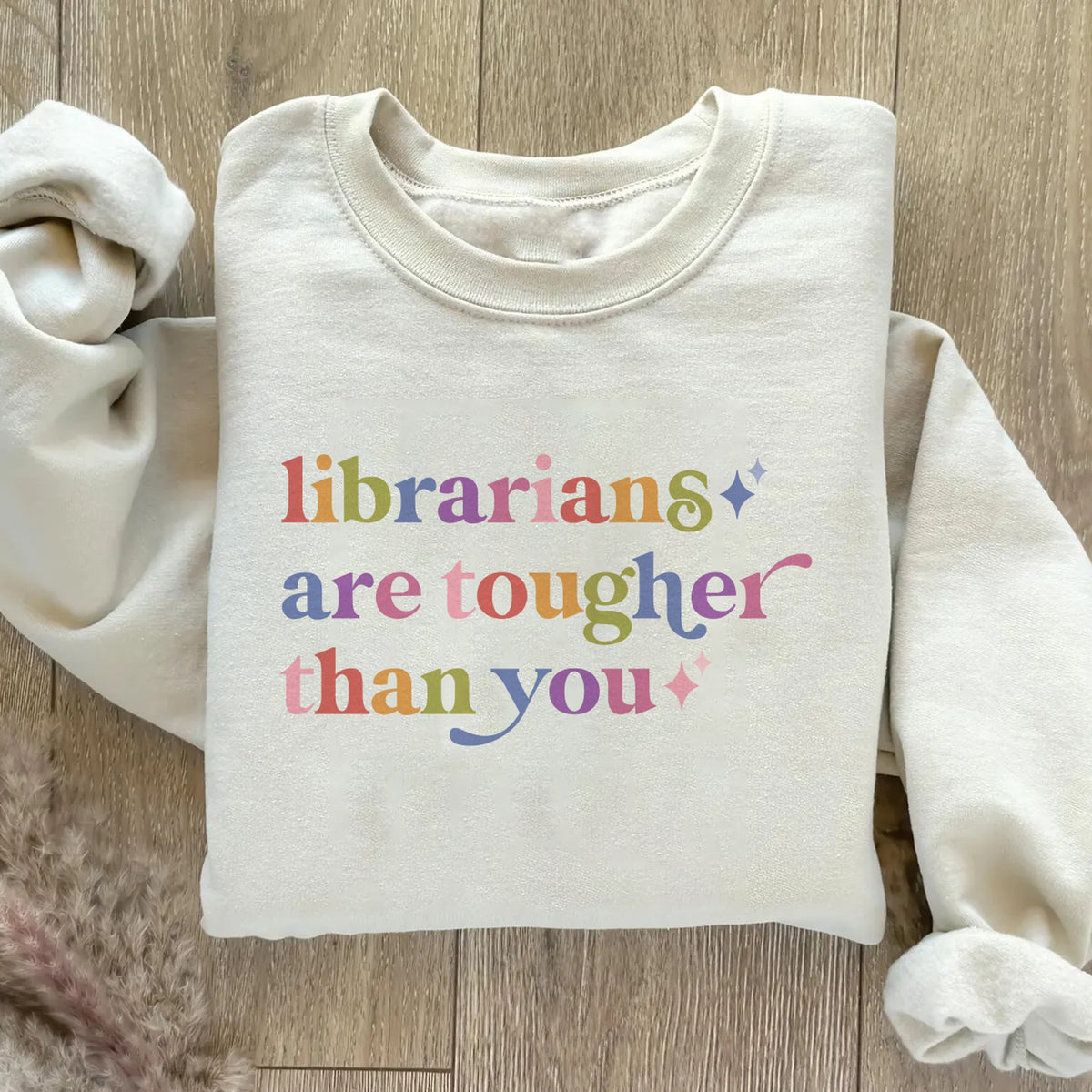 Librarians are Tougher Than You Care & Resist Gildan crewneck sweatshirt in Sand