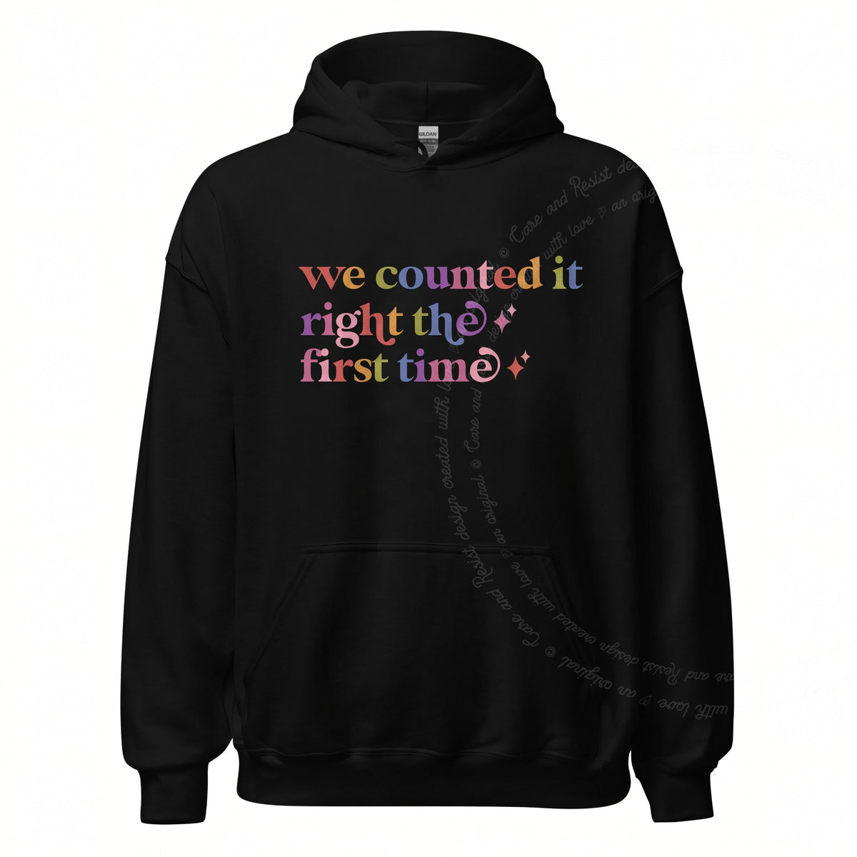 We Counted It Right the First Time Care & Resist Gildan hoodie in Black