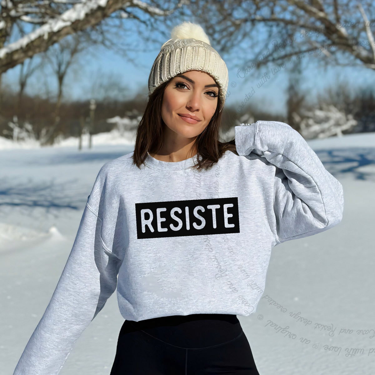 Resiste Care & Resist Gildan crewneck sweatshirt in Sport Grey