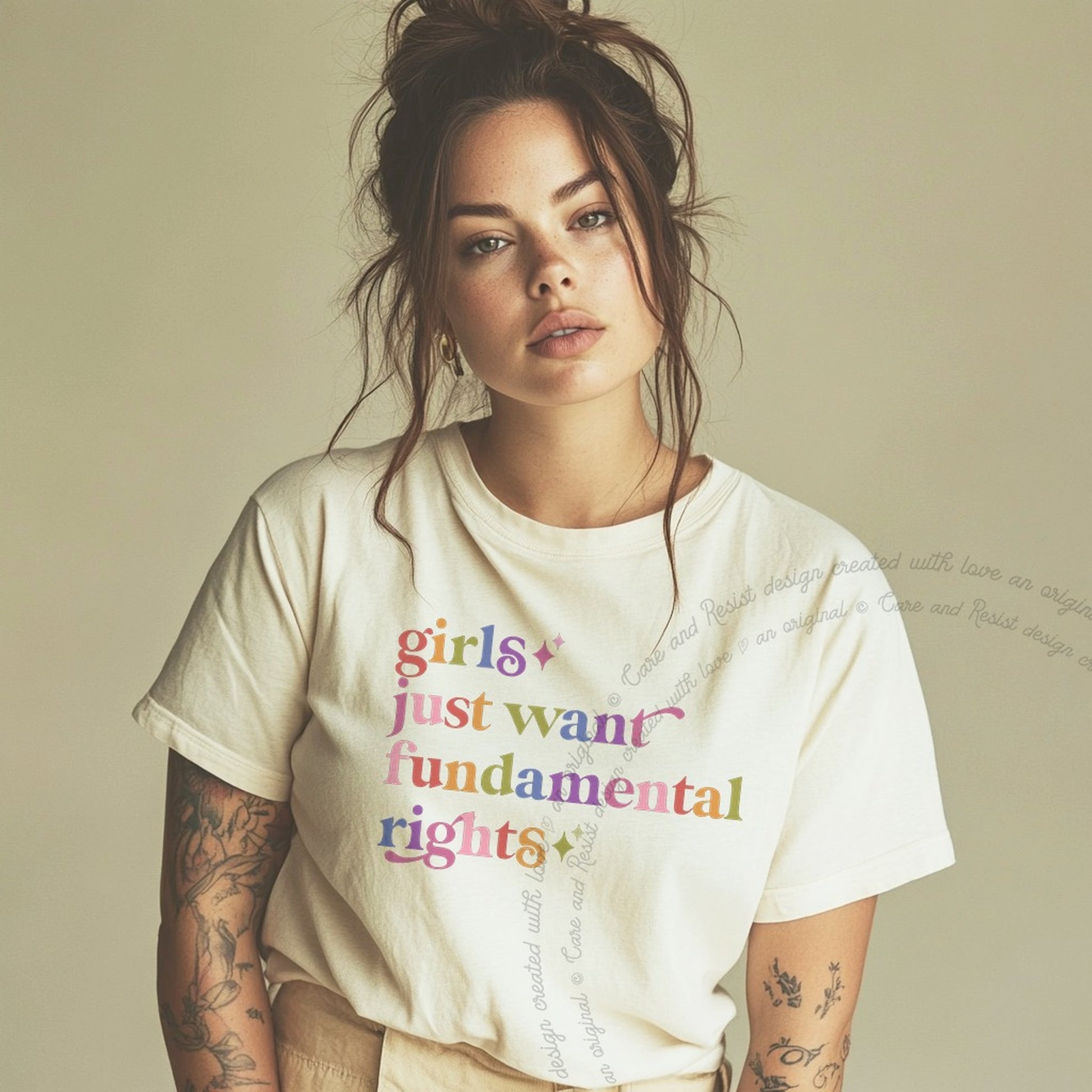 Girls Just Want Fundamental Rights Care & Resist rainbow Comfort Colors tee, Ivory