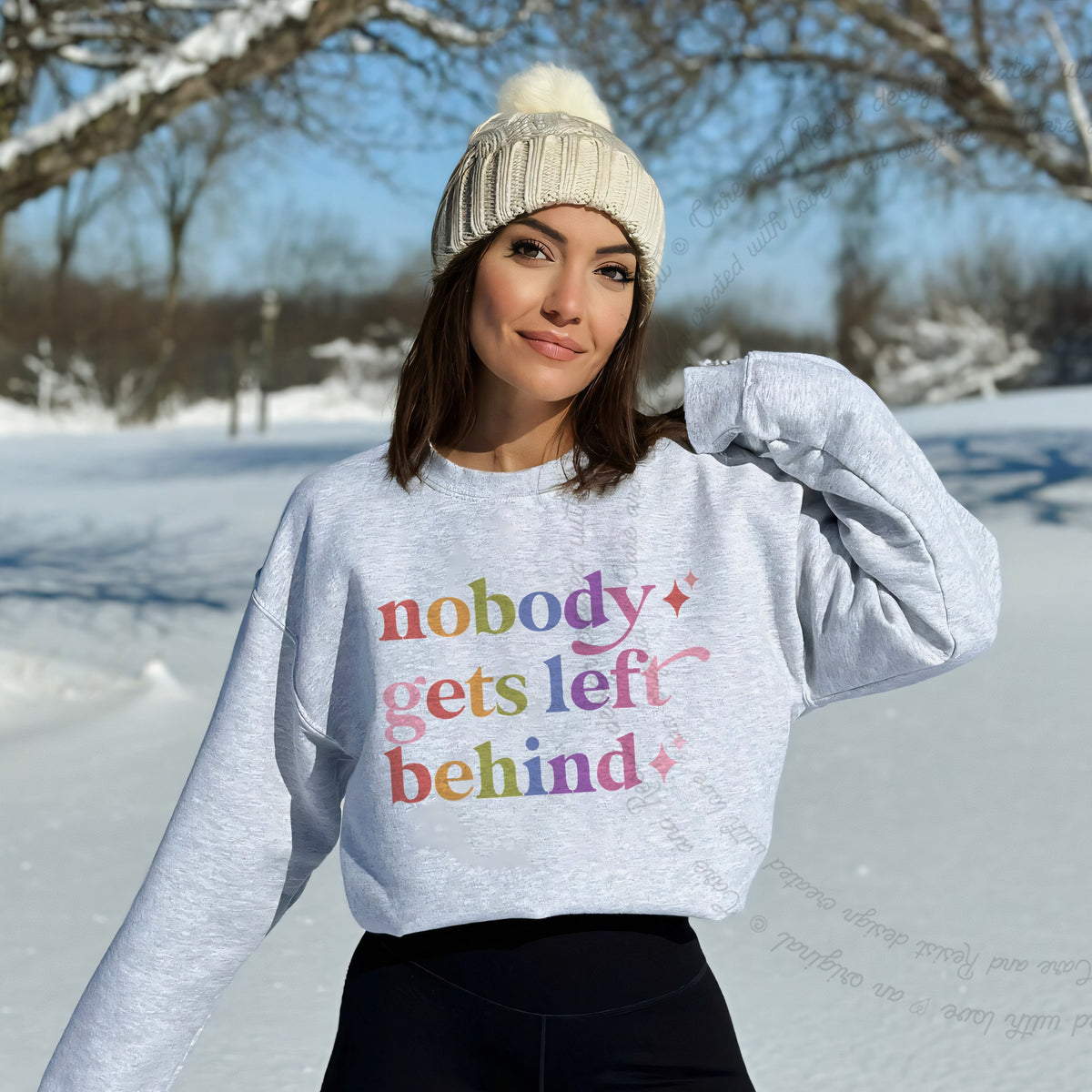 Nobody Gets Left Behind Care & Resist Gildan crewneck sweatshirt in Sport Grey