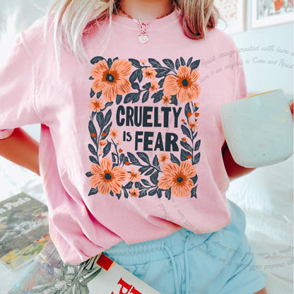 Cruelty Is Fear Care & Resist progressive t-shirt in Blossom