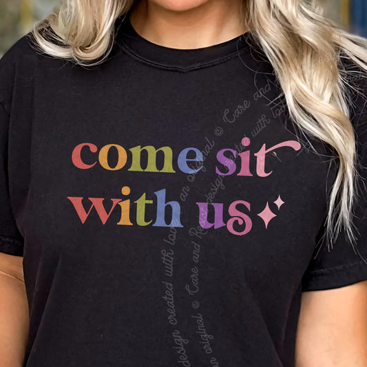 Come Sit With Us Care & Resist progressive t-shirt in Black