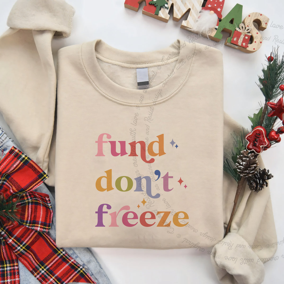 Fund Don't Freeze Care & Resist Gildan crewneck sweatshirt in Sand
