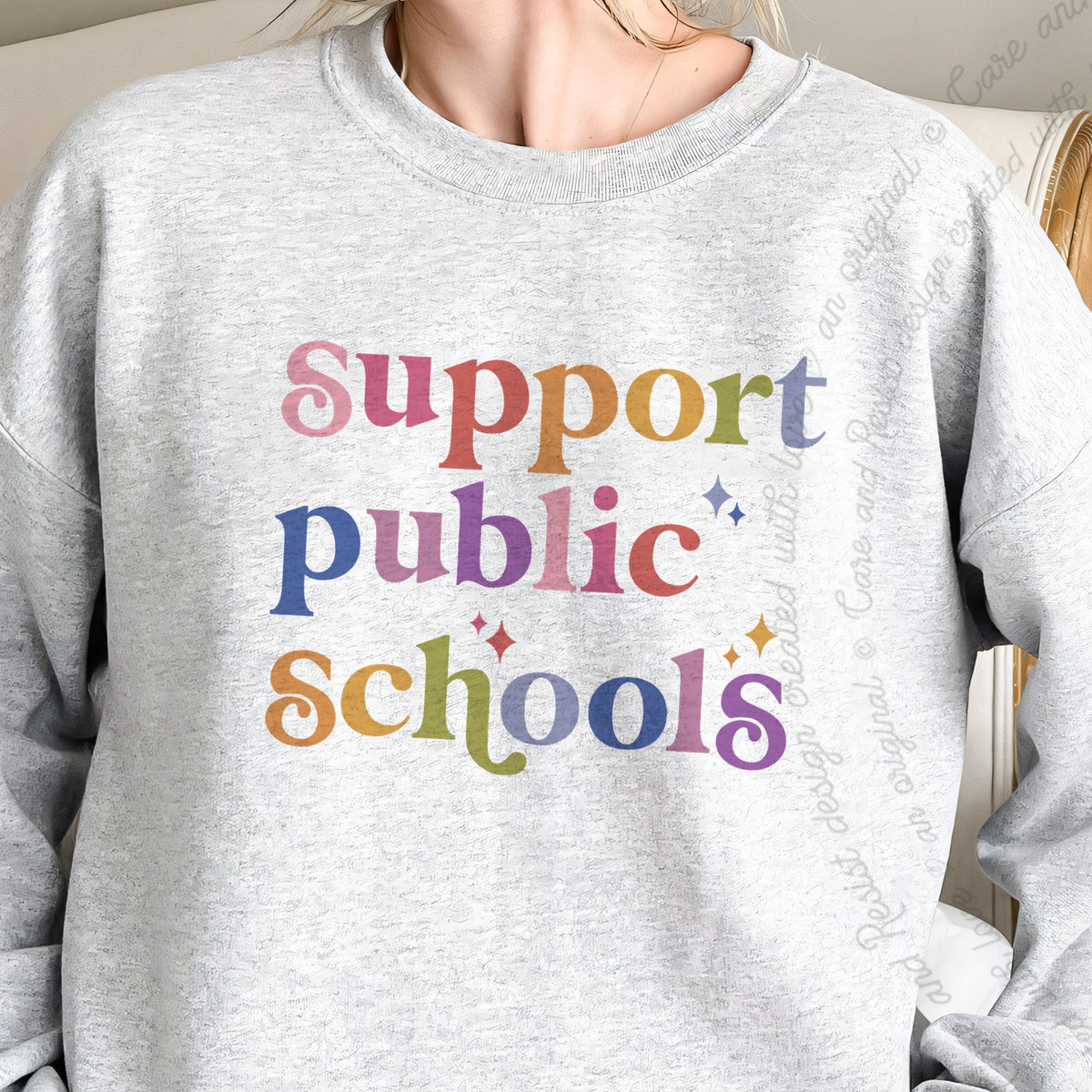 Support Public Schools Care & Resist Gildan crewneck sweatshirt in Sport Grey